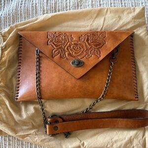 JAAC Arnold genuine Tan Leather Clutch with Floral Design